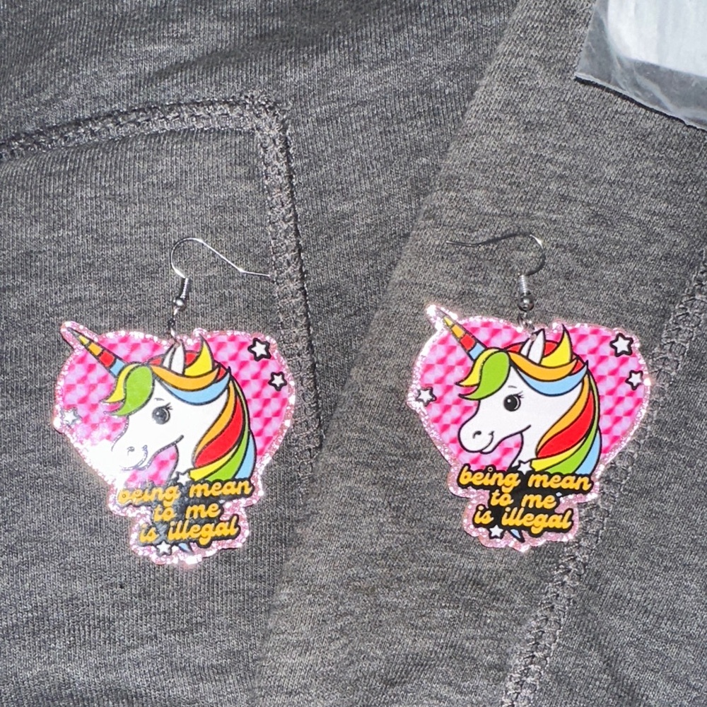 Unicorn Earrings with Pink and Multicolor Design New